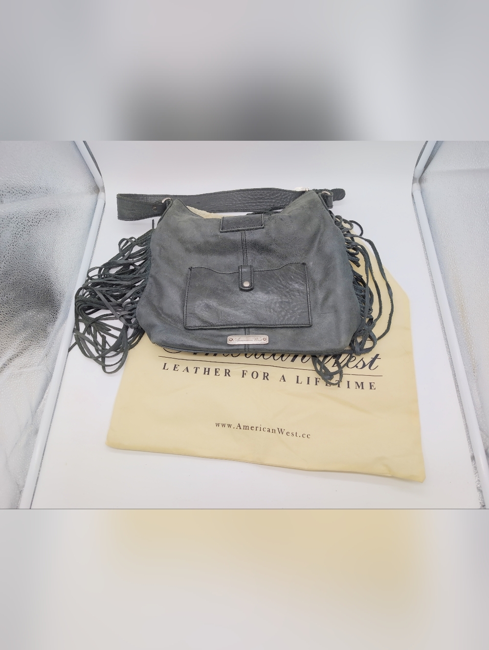 American West Black Leather Fringe Crossbody Bag